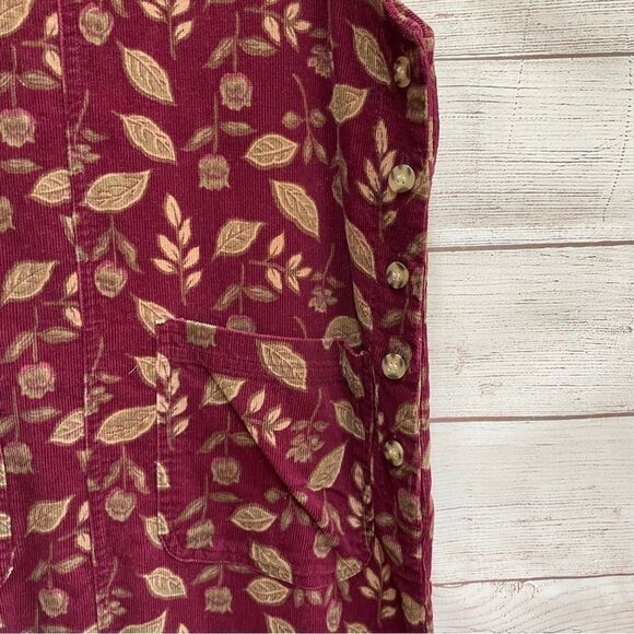 VINTAGE CAMBRIDGE SPIRIT CORDUROY JUMPER IN BURGUNDY LEAF PRINT - Picture 4 of 6